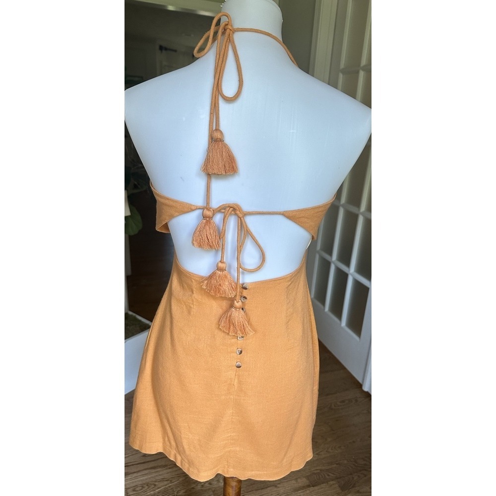 Free People Orange Halter Mini Dress Open Back Tassel Tie Small Viscose Cotton - Picture 4 of 11